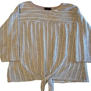 W5 Striped Knit Front Knot Tie at Waist Crew Neck Top Woman’s Medium
